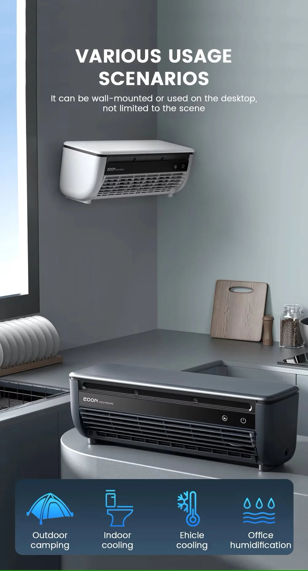 Kitchen air conditioner 2025new model cooling wall fan large wind force charging fan home use table standing remote control