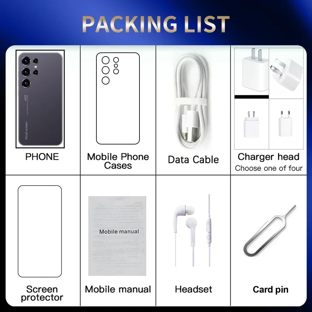 2025 Cellphones S24 Ultra Original 5G Smartphone 7.3HD Dual SIM Card Cell Phone 7800mAh Android 14 Global Version Mobile Phones