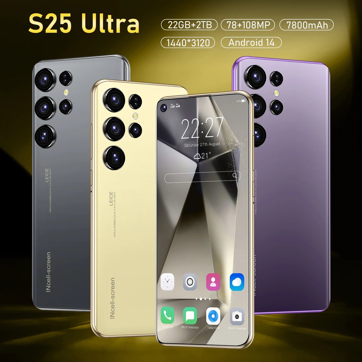 New S25 Ultra Smart phone 7.3 inch Full Screen 4G 5G Cell Phone 22TB+2TB 7800mAh Mobile Phone 108MP Cam Global Version Celulares