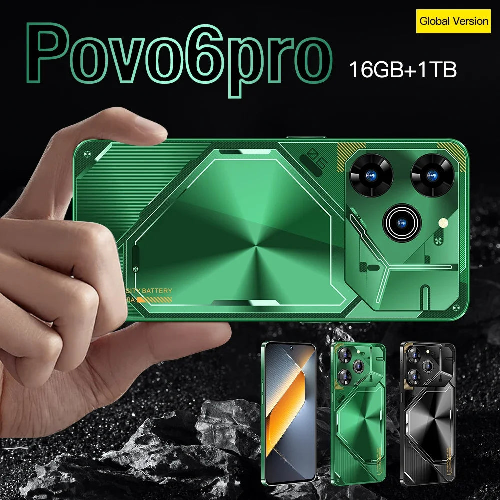 2024 Global Version Povo6pro Cellphone 5G 7.3" HD Smartphone 6800mAh Snapdragon 8 gen3 Android 14 Mobile Phones Unlocked Celular