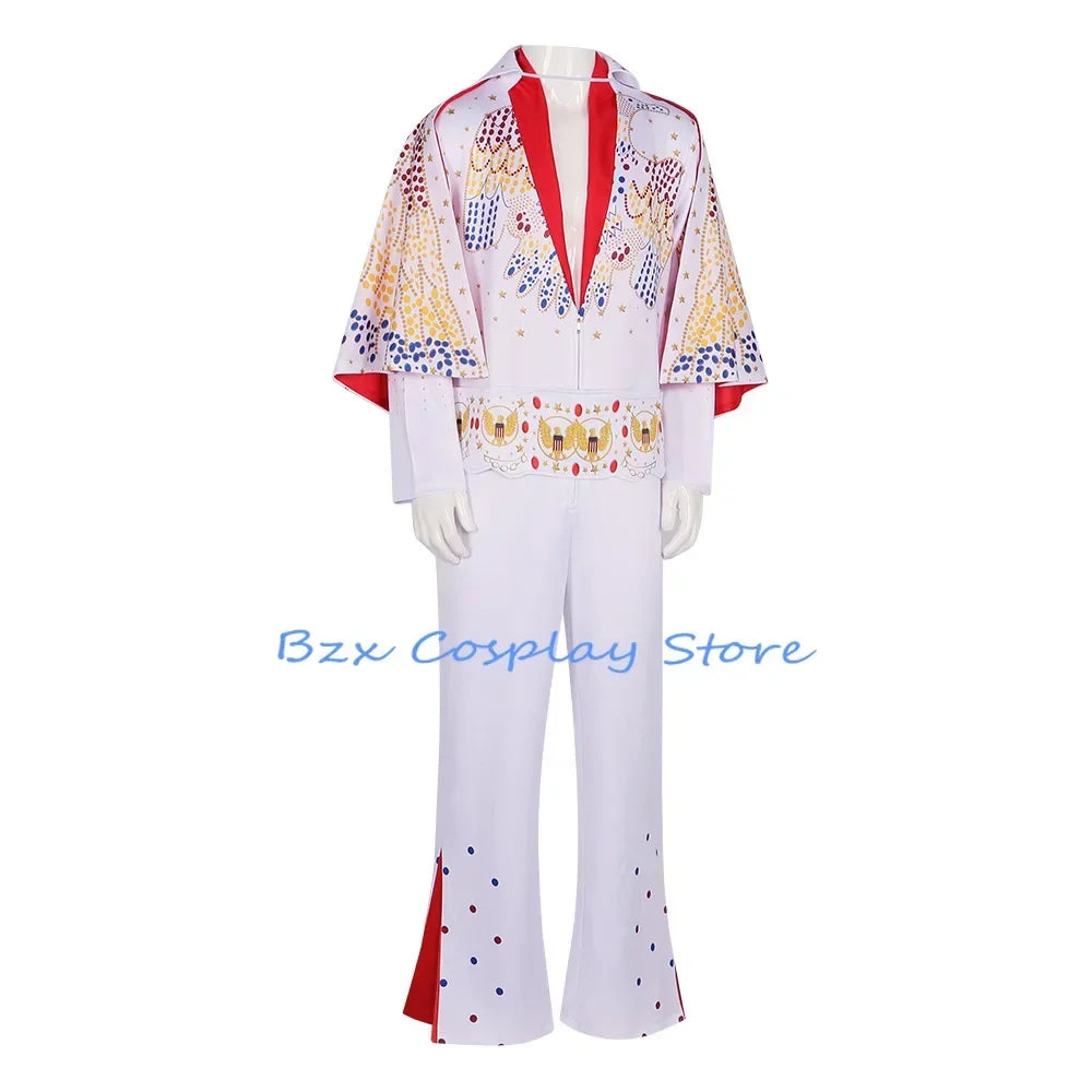 Elvis Cosplay Costume Anime Presleley Rocker Performance Uniform Halloween Carnival Party Outfits Set for Men