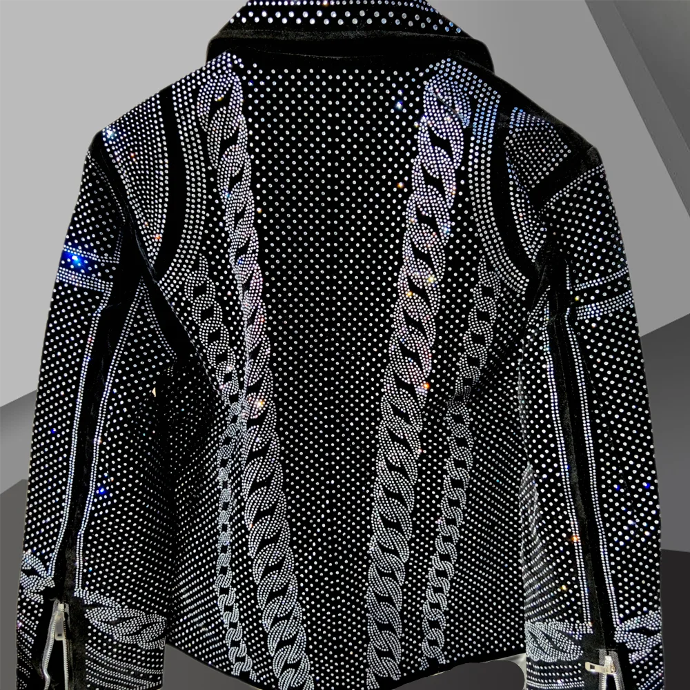 Diamond Rhinestones Jacket Men Top Quality Luxury Hot Drill Punk Club Outfit Jacket Autumn Black Jacket Coat Jaqueta Bomber