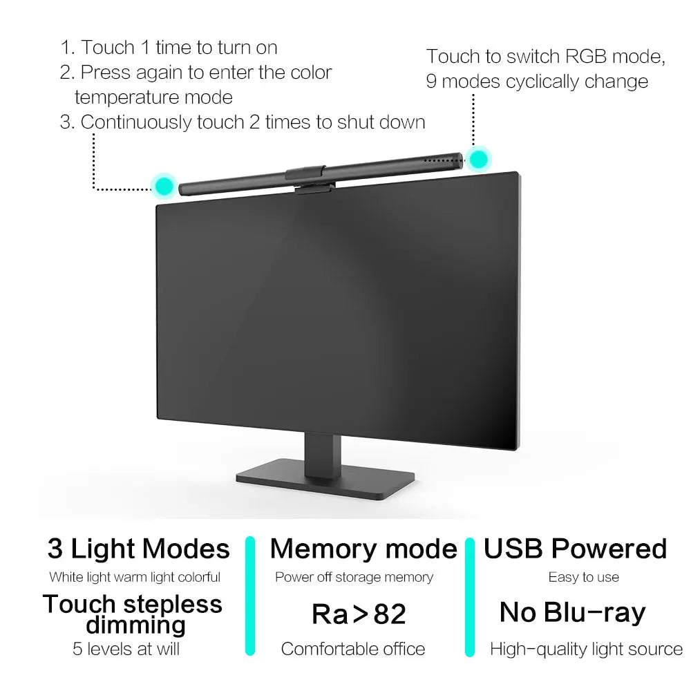 LED Desk Lamp Monitor Light Bar Eye-Care Stepless Dimming Lighting Table Lamp Computer Monitor Screen Light Bar for Work Gaming